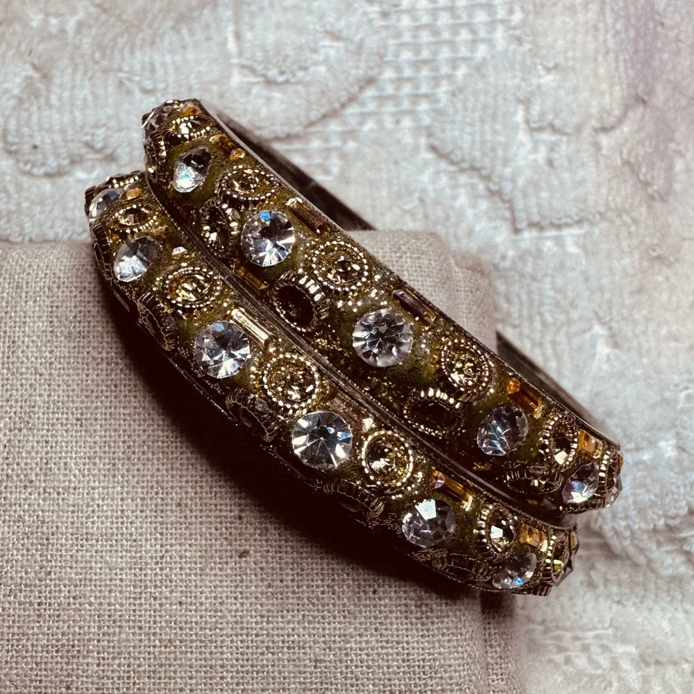 Chamak By Priya | Bracelet | Pair Narrow Crystal Bracelets in Gold
